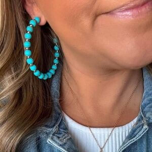 Statement Hoops Turquoise Color Beaded Hoop Earrings Parklane Like New Large